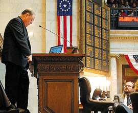 photo of Milwaukee Archbishop Timothy Dolan addressing State Legislature